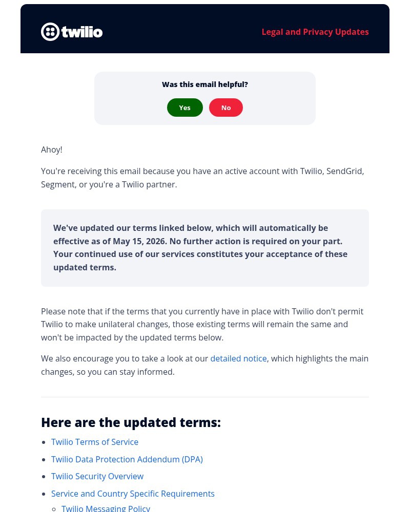 Screenshot of email sent to a Segment Trial user