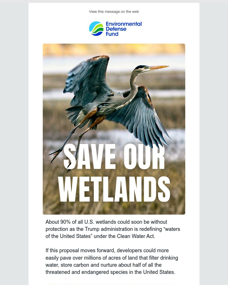 Screenshot of email sent to a Environmental Defense Fund Newsletter subscriber