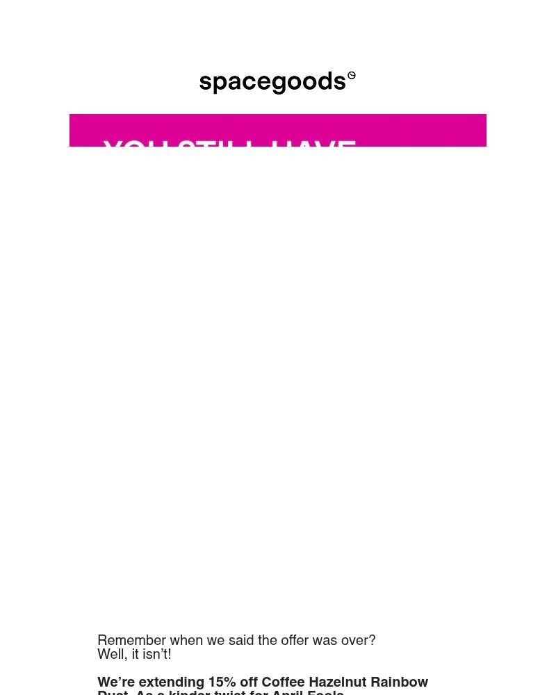 Screenshot of email sent to a Spacegoods Newsletter subscriber