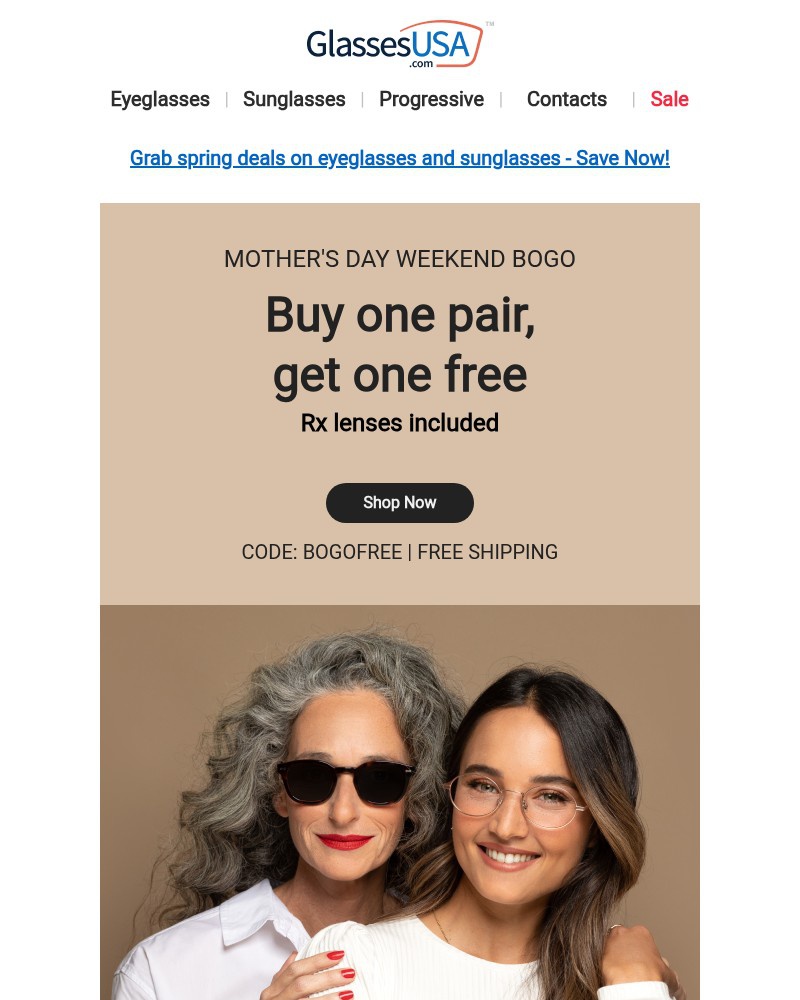 Screenshot of email sent to a Glasses USA Newsletter subscriber