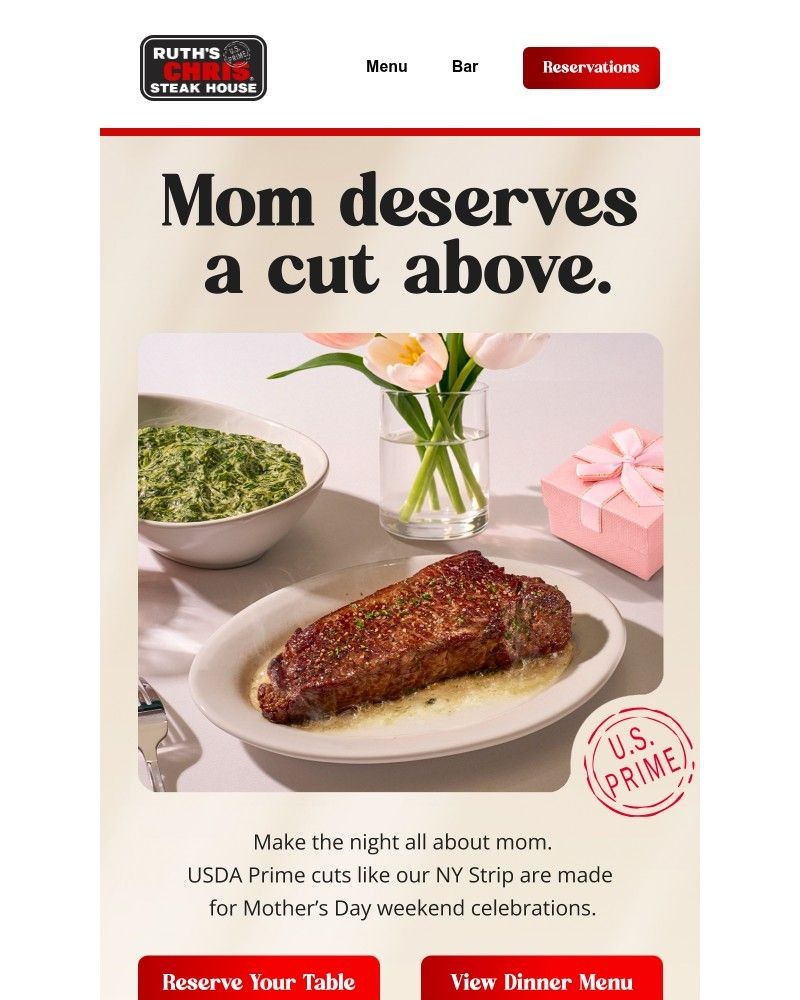 Screenshot of email sent to a Ruth’s Chris Newsletter subscriber