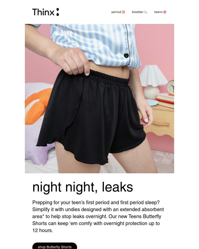 Screenshot of email sent to a Thinx Newsletter subscriber