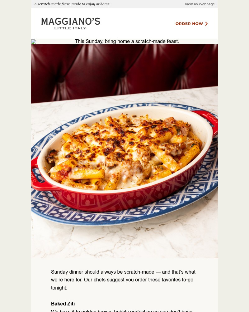 Screenshot of email sent to a Maggiano’s Little Italy Newsletter subscriber