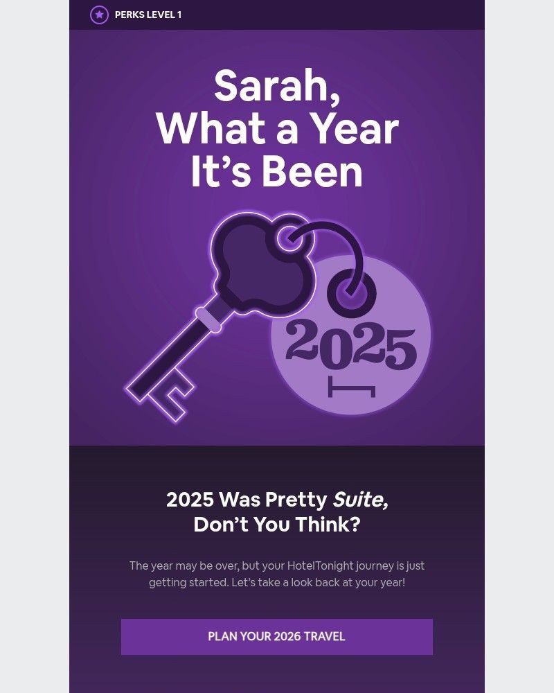 Screenshot of email sent to a HotelTonight Registered user