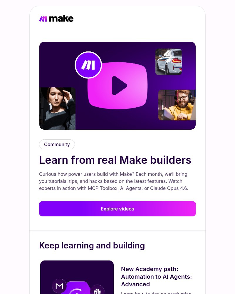 Screenshot of email sent to a Make Trial user