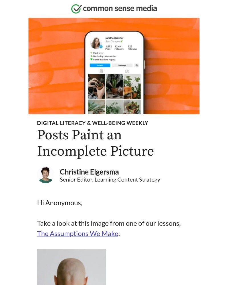 Screenshot of email sent to a Common Sense Newsletter subscriber