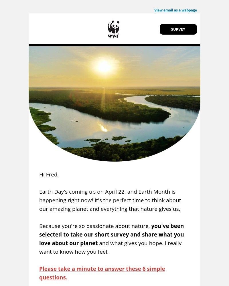 Screenshot of email sent to a World Wildlife Fund Newsletter subscriber