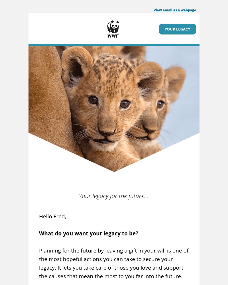 Screenshot of email sent to a World Wildlife Fund Newsletter subscriber