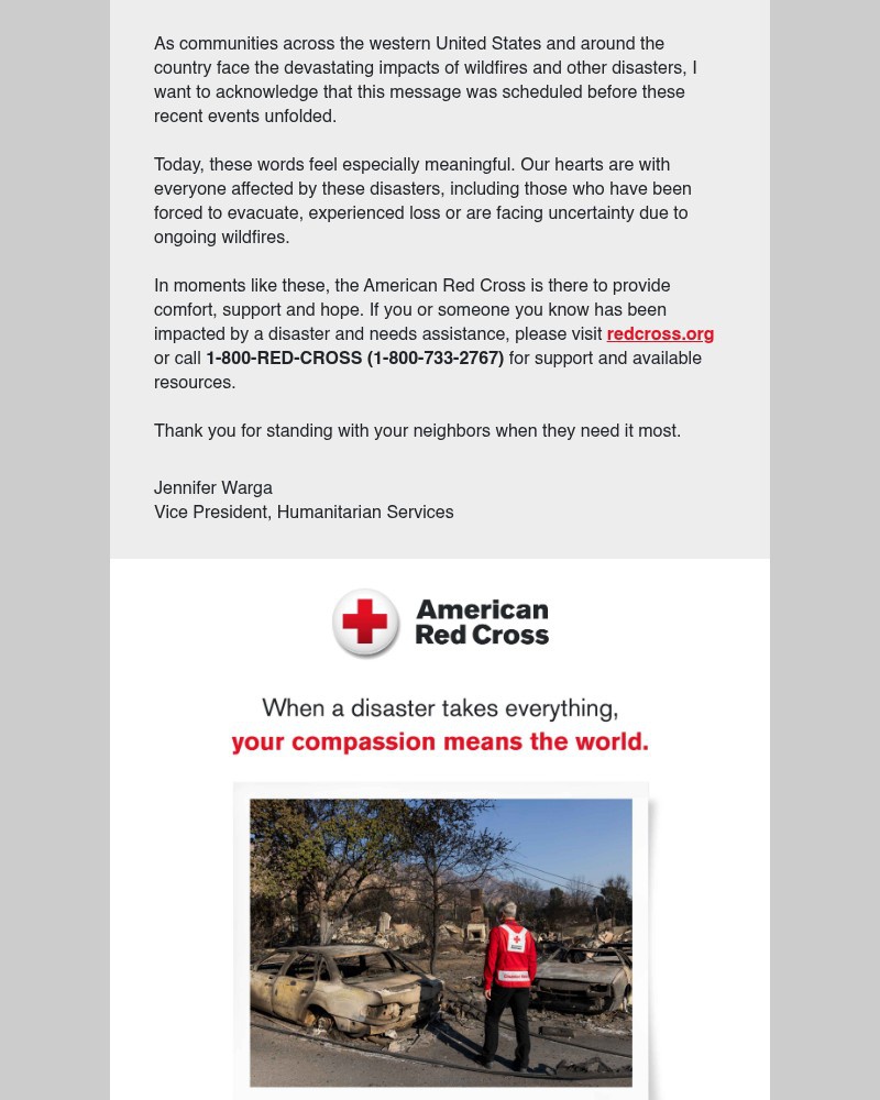 Screenshot of email sent to a American Red Cross Newsletter subscriber