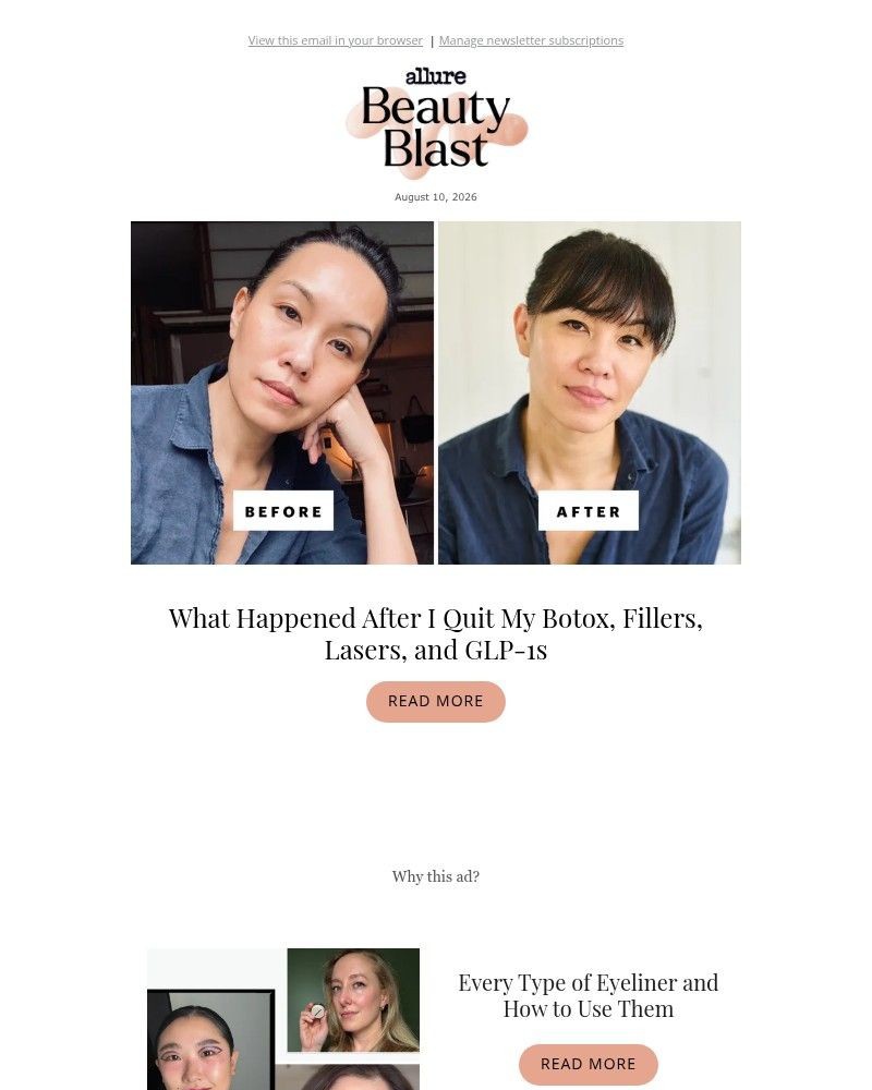 Screenshot of email sent to a allure Newsletter subscriber