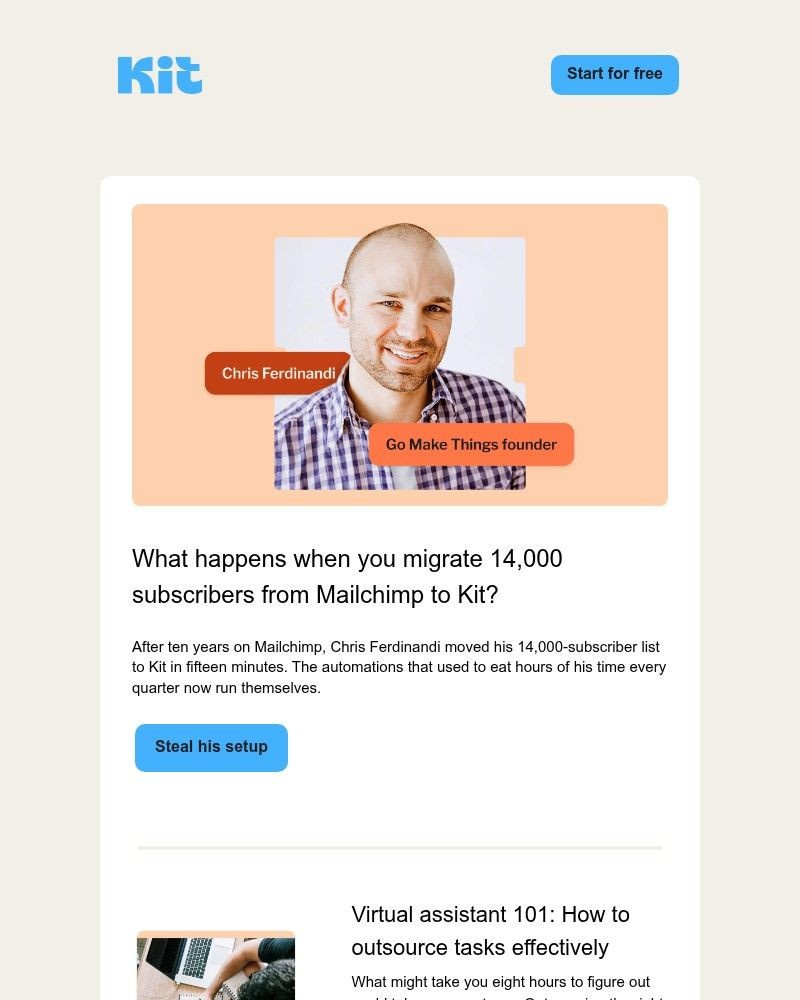 Screenshot of email sent to a ConvertKit Trial user