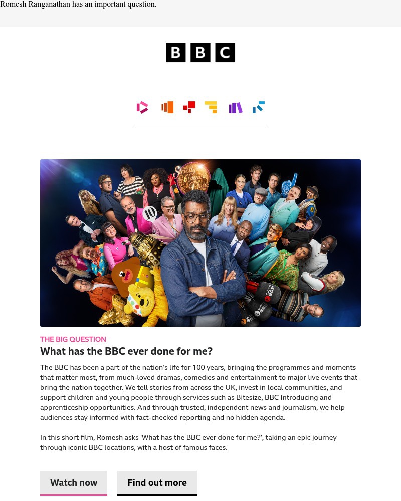 Screenshot of email sent to a BBC iPlayer Registered user