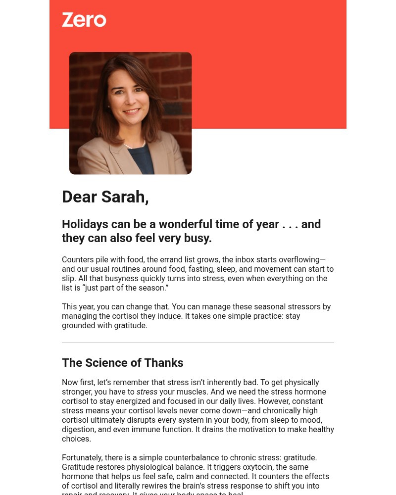 Screenshot of email sent to a Zero Registered user