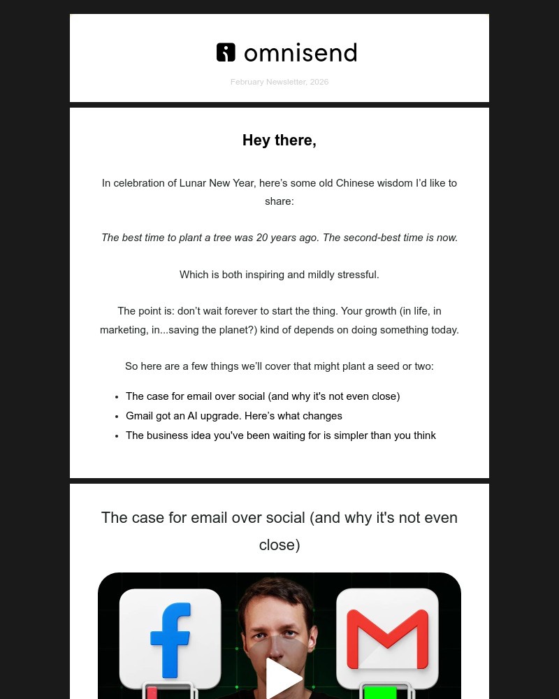 Screenshot of email sent to a omnisend Newsletter subscriber