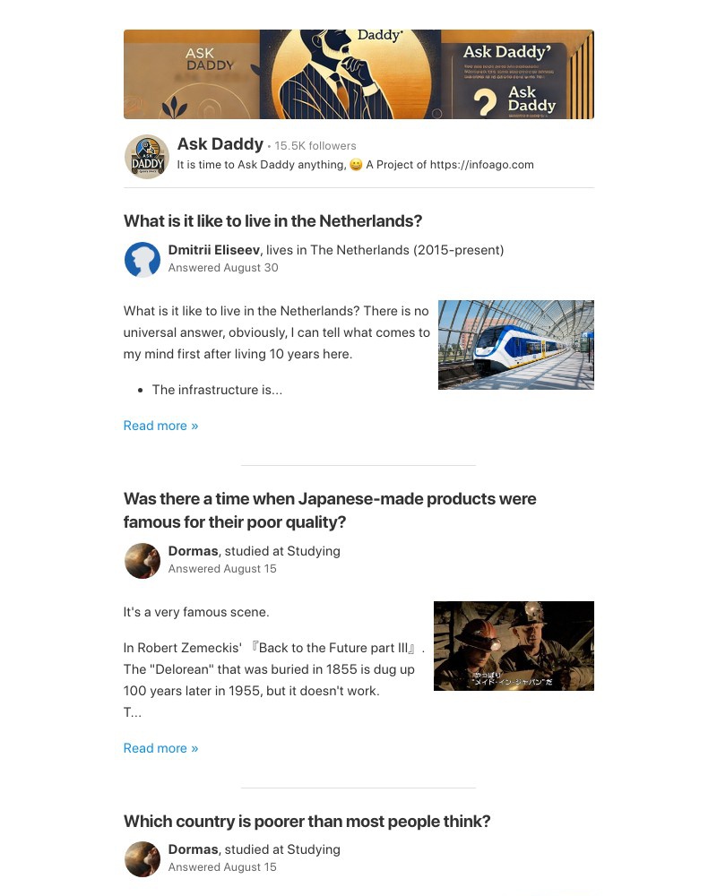 Screenshot of email sent to a Quora Registered user