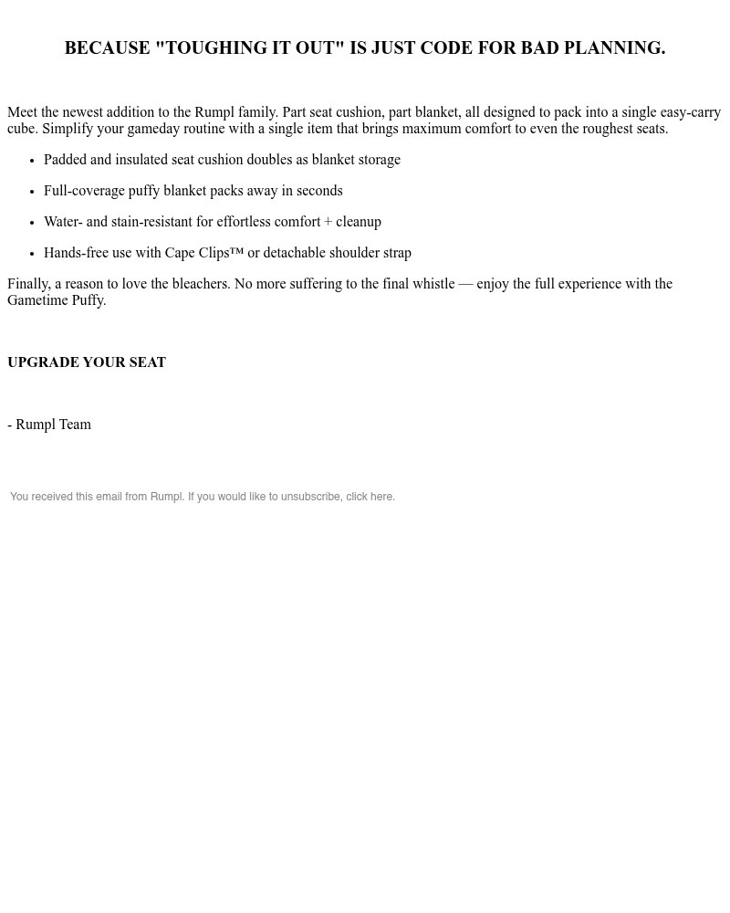 Screenshot of email sent to a Rumpl Newsletter subscriber