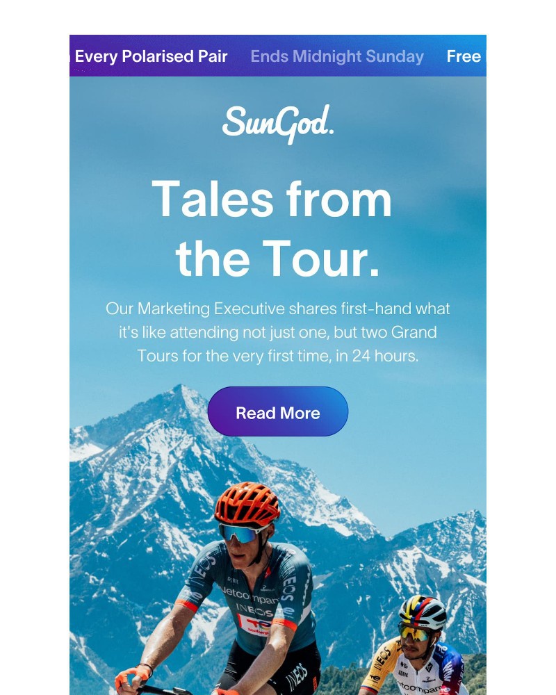 Screenshot of email sent to a SunGod Newsletter subscriber