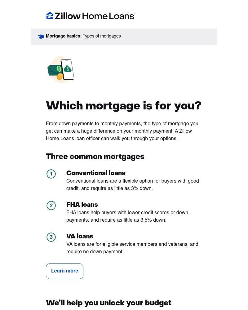Screenshot of email sent to a Zillow Registered user