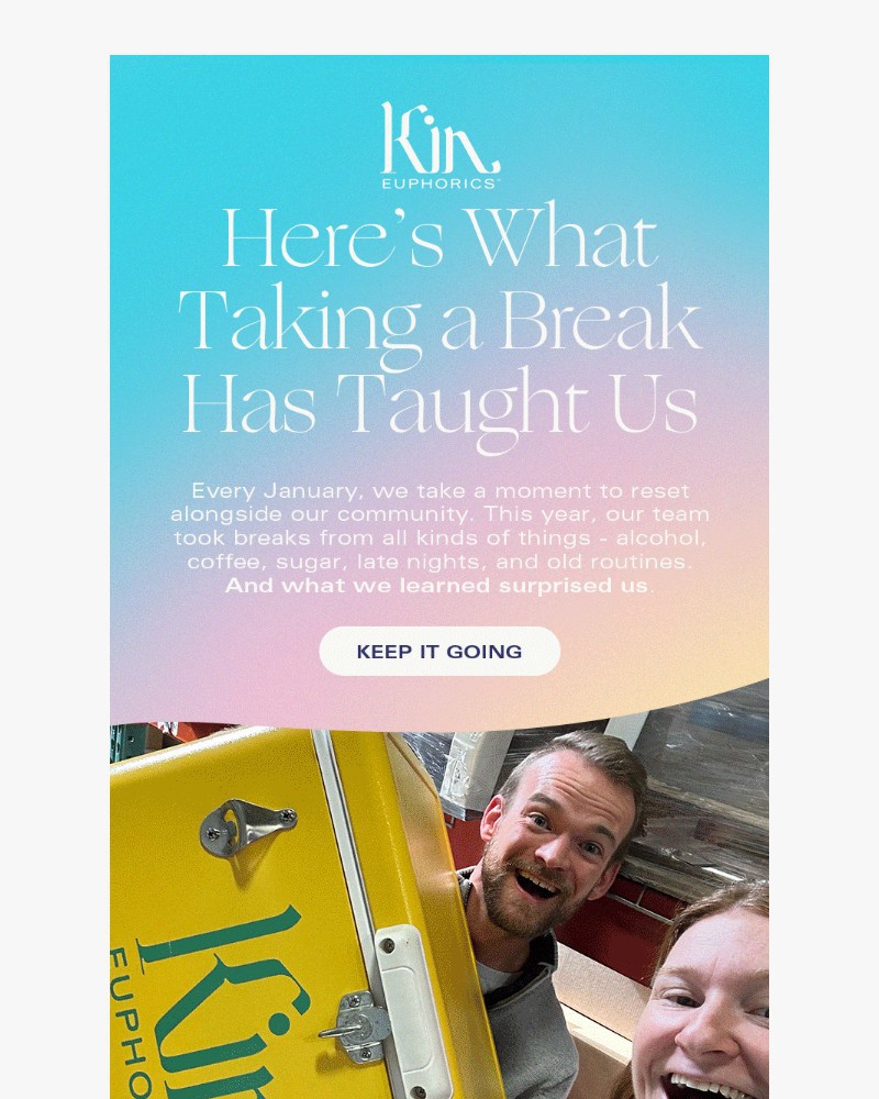 Screenshot of email sent to a Kin Euphorics Newsletter subscriber