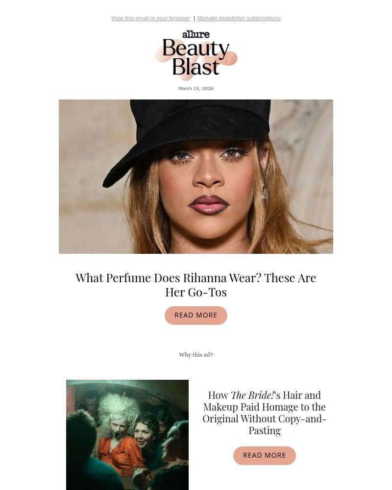 Screenshot of email sent to a allure Newsletter subscriber