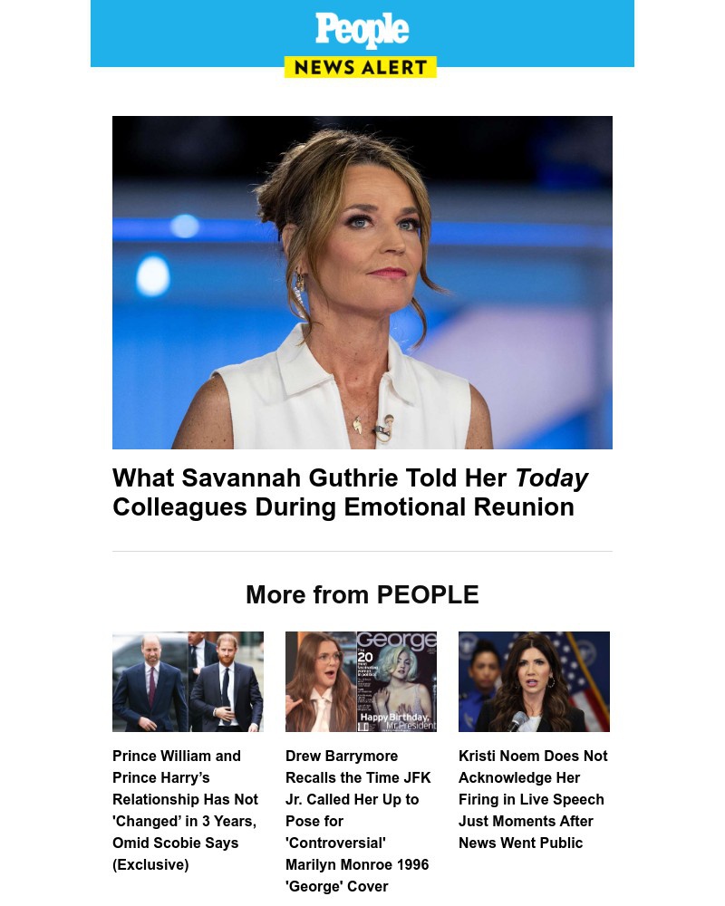 Screenshot of email sent to a People Newsletter subscriber