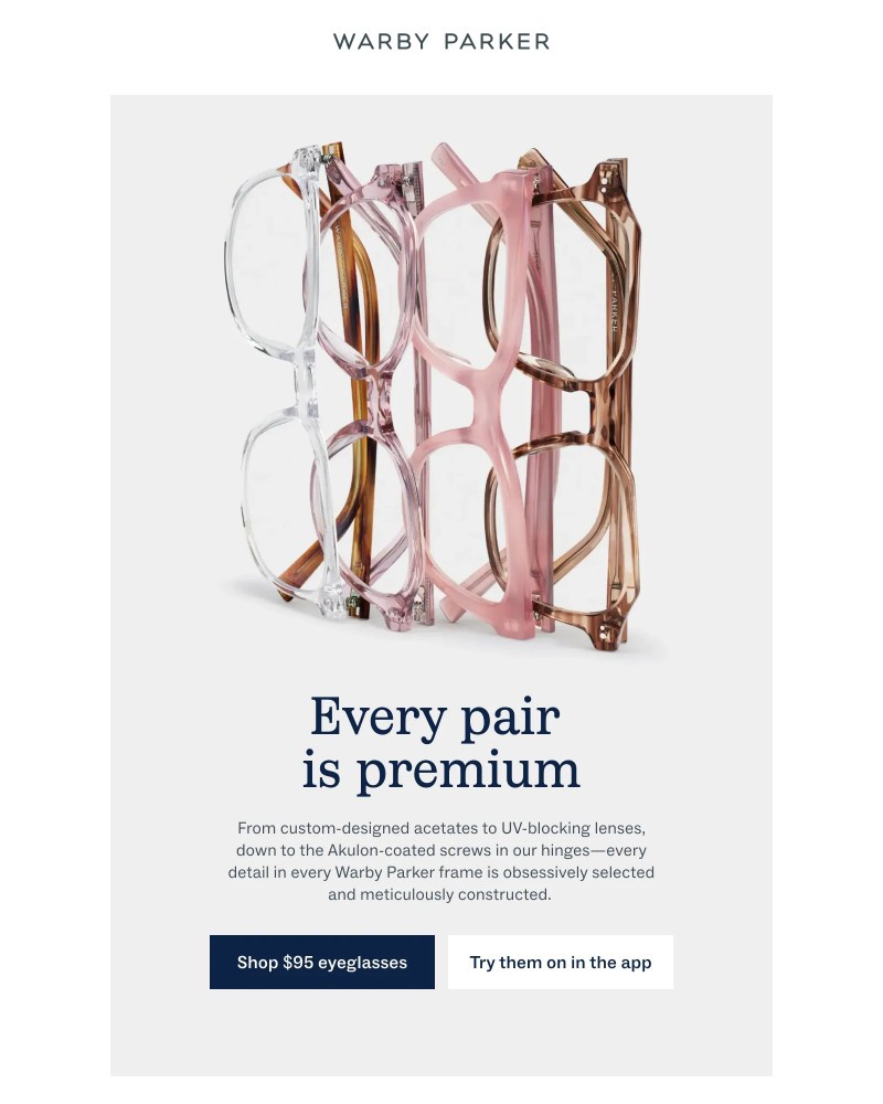 Screenshot of email sent to a Warby Parker Newsletter subscriber
