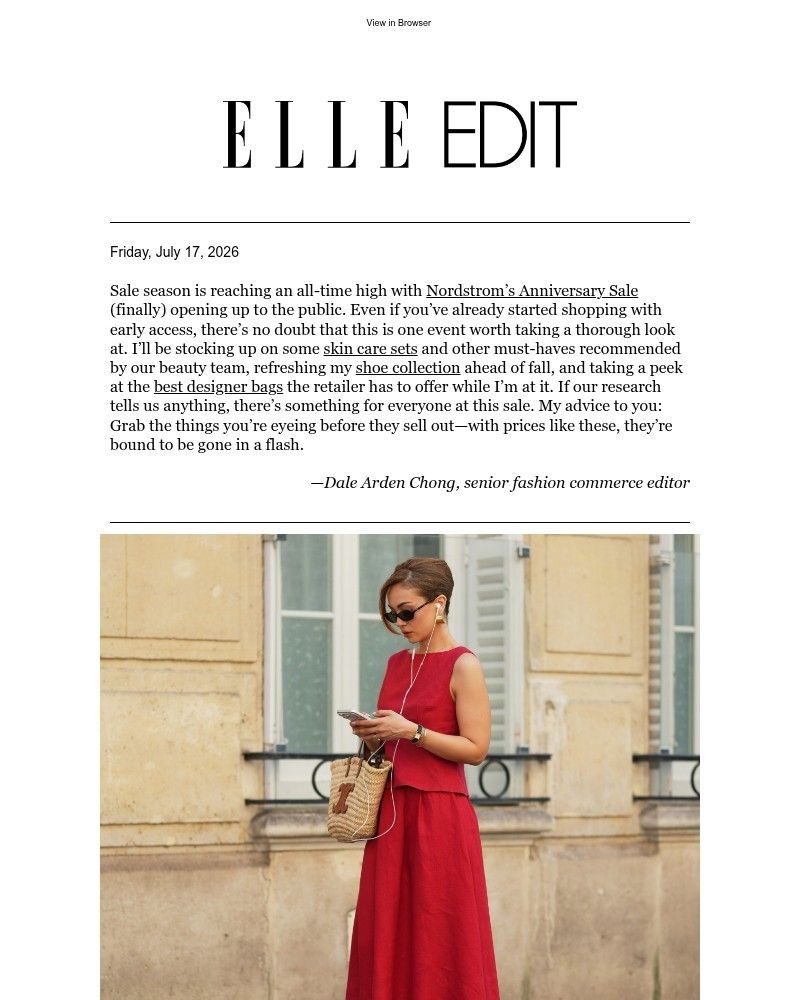 Screenshot of email sent to a Elle Newsletter subscriber