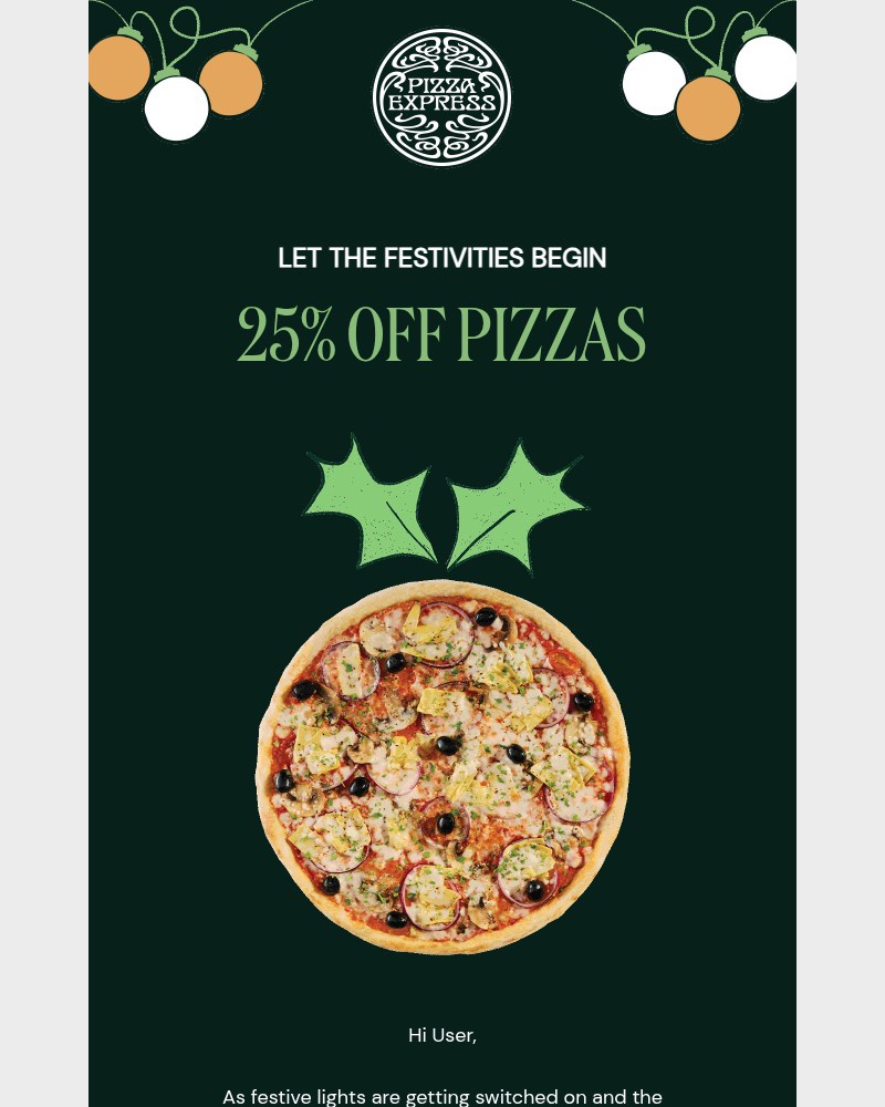 Screenshot of email sent to a Pizza Express Registered user