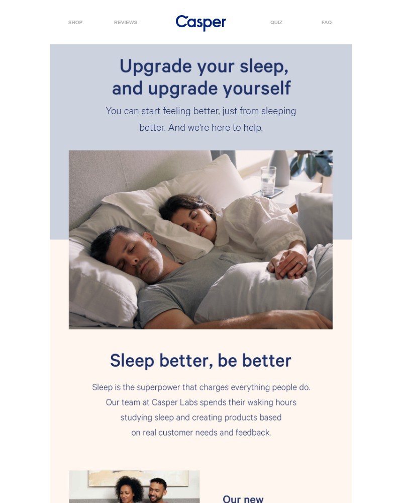 Screenshot of email sent to a Casper Newsletter subscriber