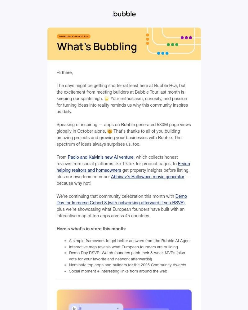 Screenshot of email sent to a Bubble Registered user