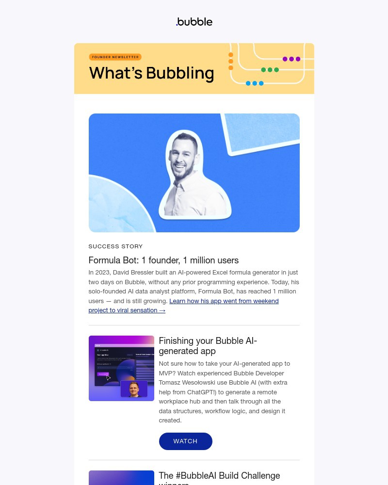 Screenshot of email with subject /media/emails/whats-bubbling-formula-bots-1-million-user-success-finishing-bubble-ai-apps-and-m_Ek31zFe.jpg
