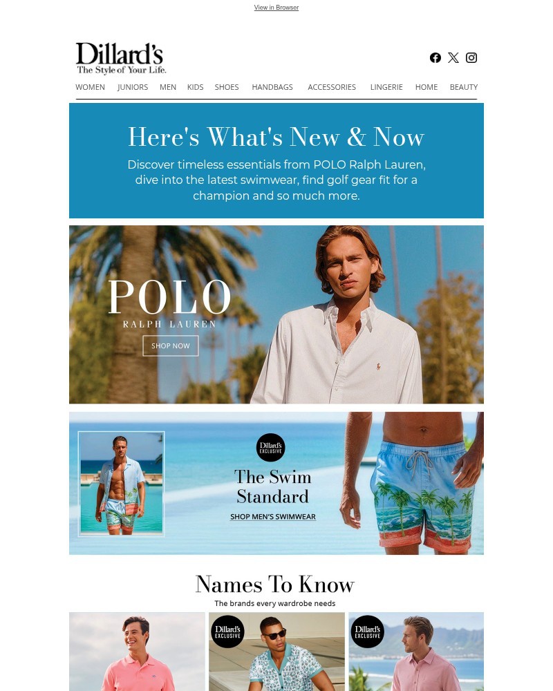 Screenshot of email sent to a Dillards Newsletter subscriber