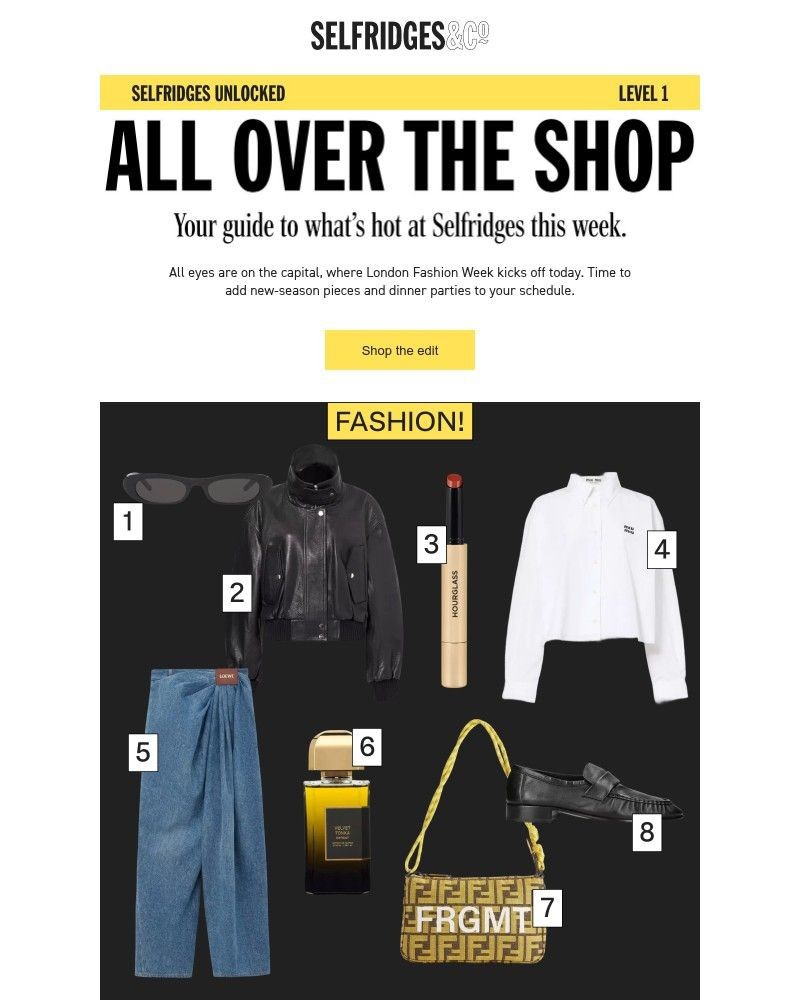Screenshot of email sent to a Selfridges Newsletter subscriber