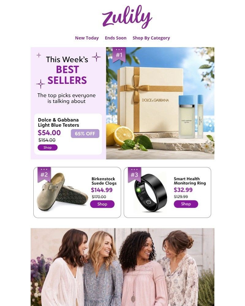 Screenshot of email sent to a Zulily Registered user