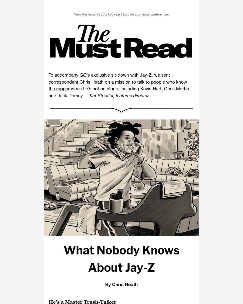 Screenshot of email sent to a GQ Newsletter subscriber