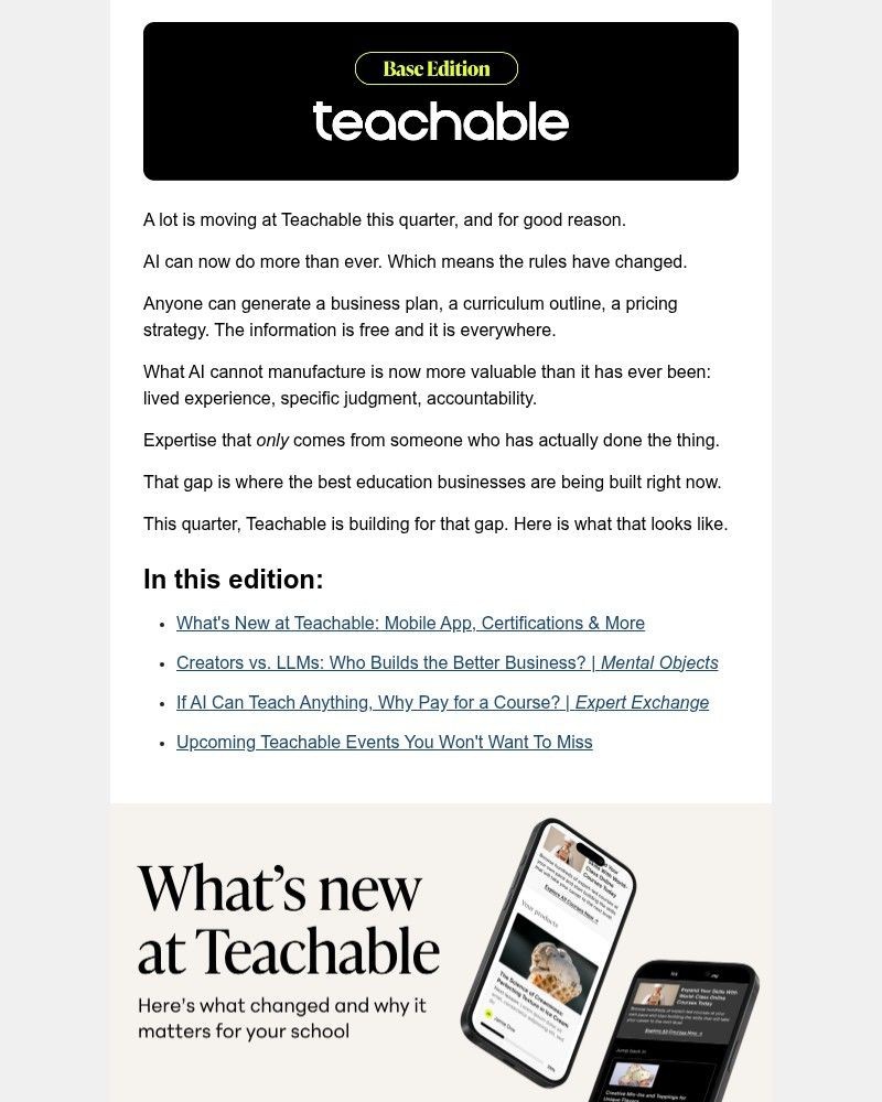 Screenshot of email sent to a Teachable Registered user