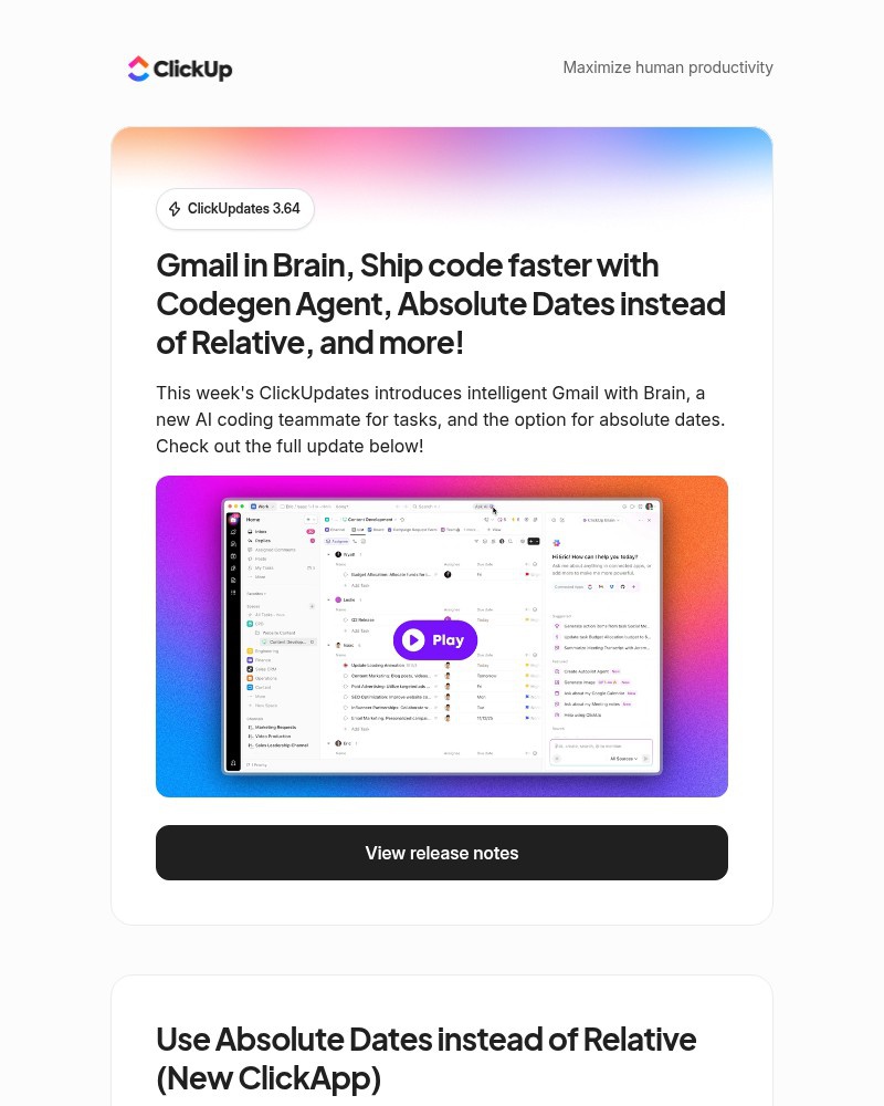 Screenshot of email sent to a ClickUp Registered user