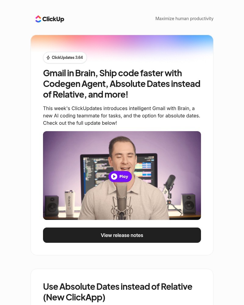 Screenshot of email sent to a ClickUp Registered user
