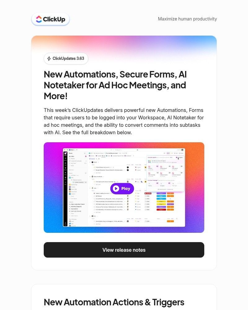 Screenshot of email sent to a ClickUp Registered user