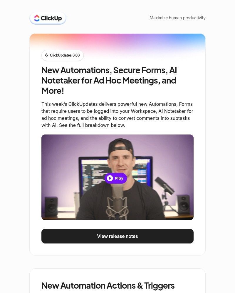 Screenshot of email sent to a ClickUp Registered user