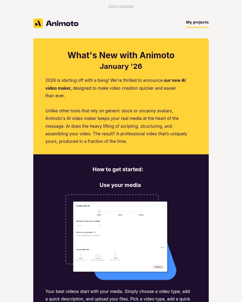 Screenshot of email sent to a Animoto Registered user