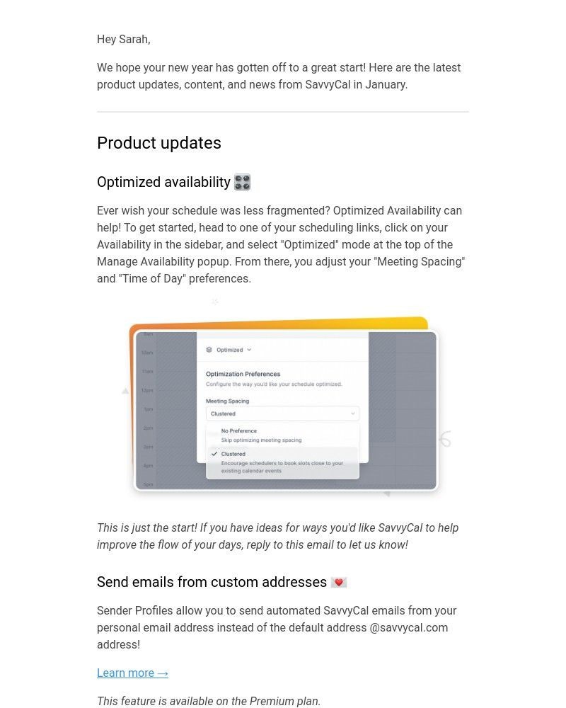Screenshot of email with subject /media/emails/whats-new-with-savvycal-january-edition-98ce0a-cropped-c1d1d351.jpg