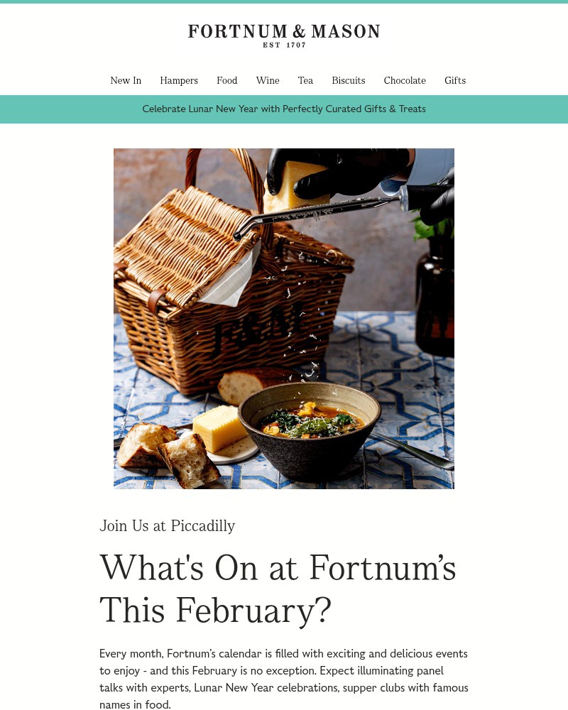 Screenshot of email sent to a Fortnum & Mason Newsletter subscriber