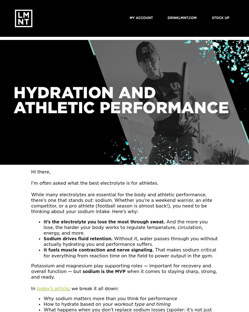 Screenshot of email sent to a LMNT Newsletter subscriber