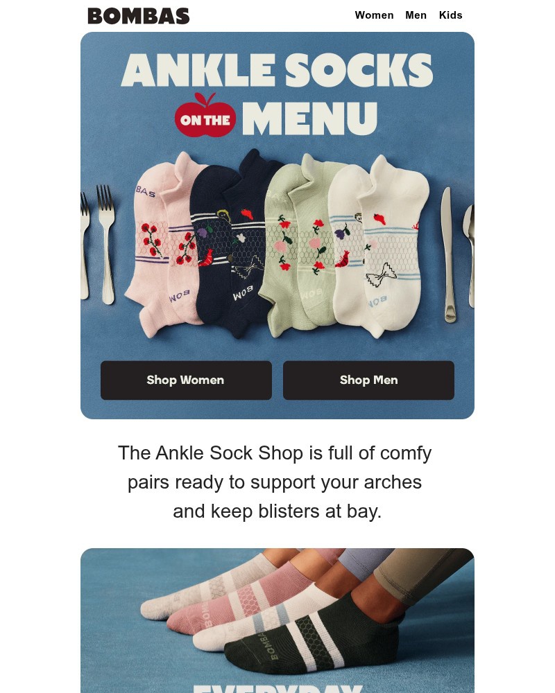 Screenshot of email sent to a Bombas Newsletter subscriber