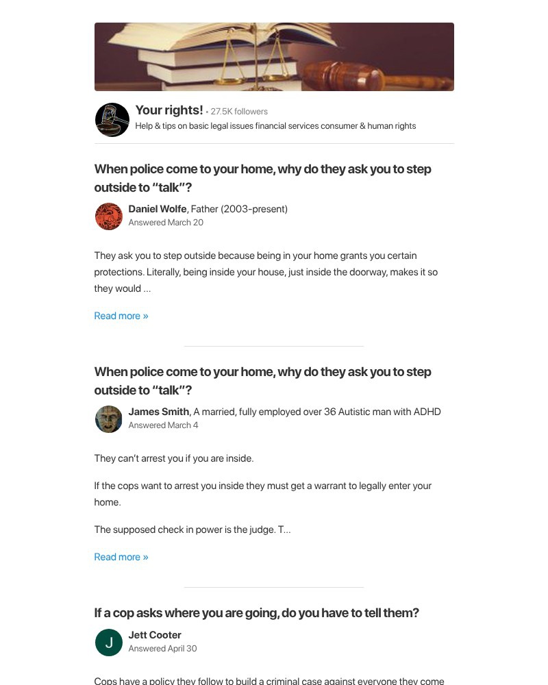 Screenshot of email sent to a Quora Registered user