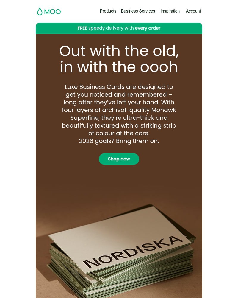 Screenshot of email sent to a Moo Newsletter subscriber