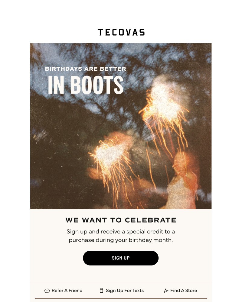 Screenshot of email sent to a Tecovas Newsletter subscriber