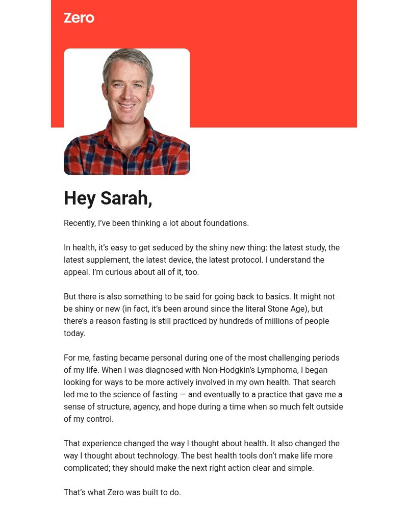 Screenshot of email sent to a Zero Registered user