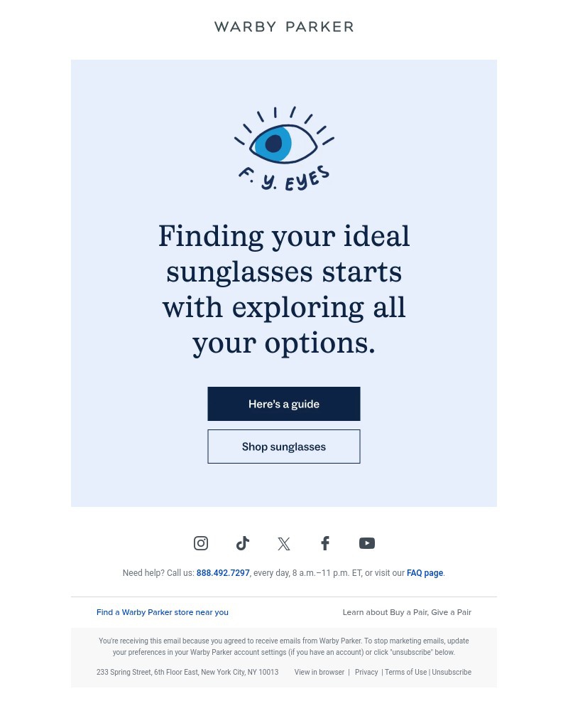 Screenshot of email sent to a Warby Parker Newsletter subscriber